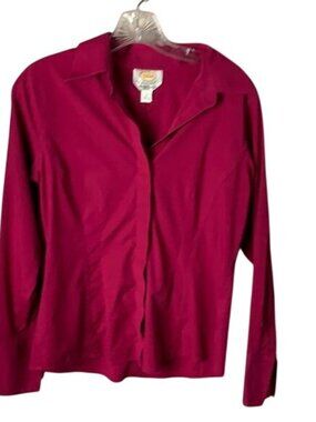 Talbots Petites Womens Wrinkle-Resistant Stretch Button-Up Shirt Size 8 Fuchsia